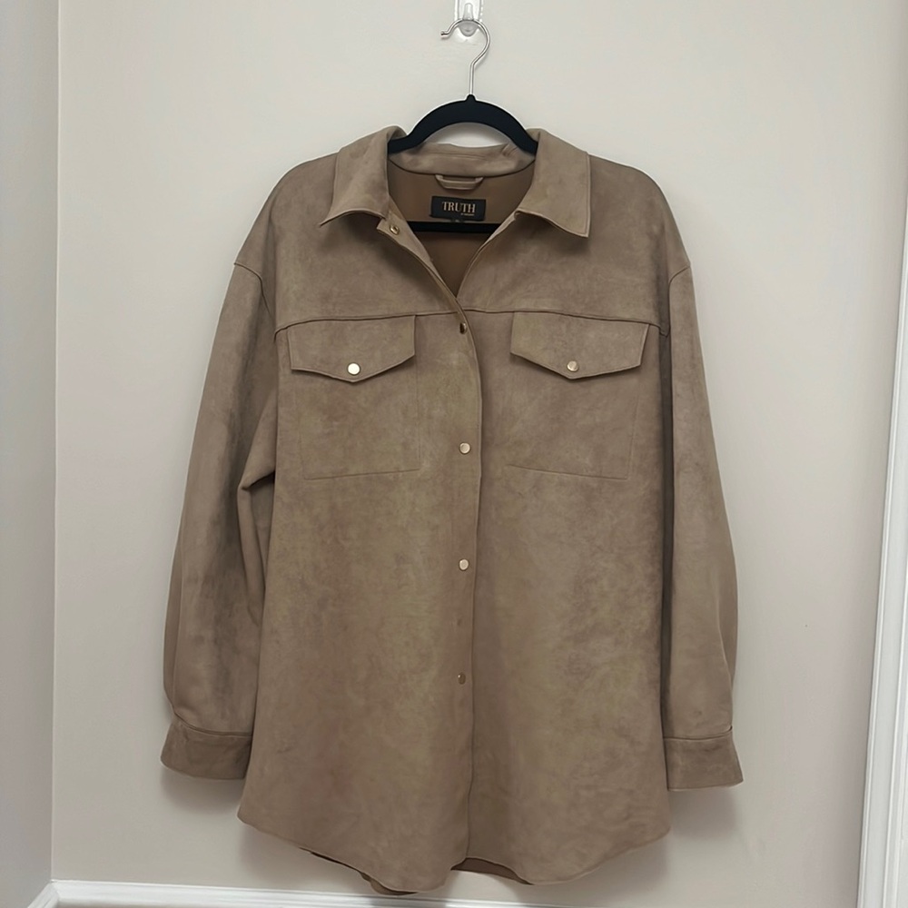 Truth by Republic Oversized Tan Faux Suede Shirt